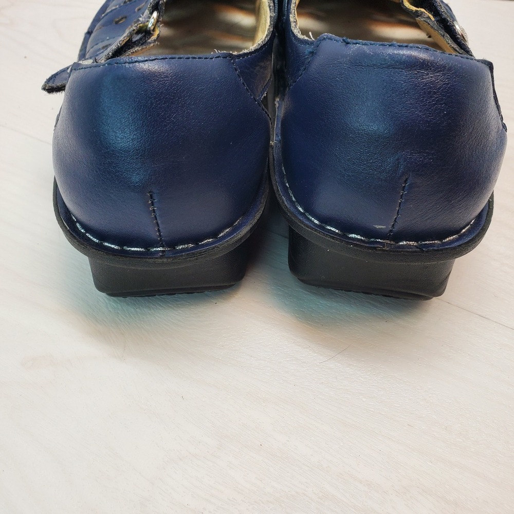 Alegria Pesca Navy Blue Leather Fisherman Sandals Heart Cutout Women 39 Coastal - Picture 3 of 9